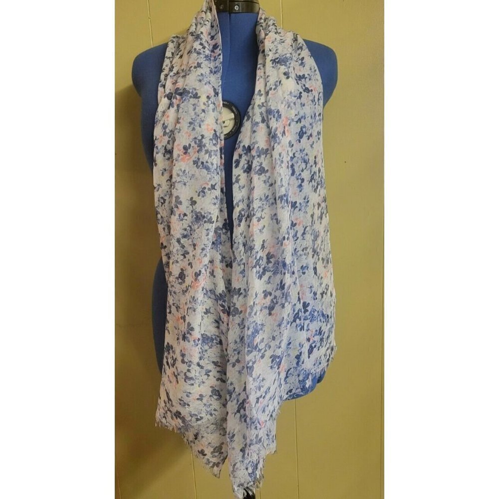 Delia's Woman's Blue & Pink Floral Fringed Scarf 23"X70"